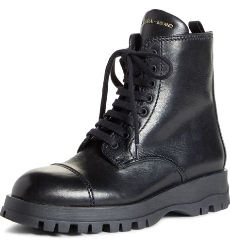 prada lace up leather booties|Prada black chunky combat boots.